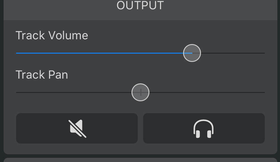 A recording interface which shows track volume and pan settings