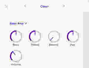 A recording interface which shows knobs for Bass, Treble, Reverb, Pan, and Volume