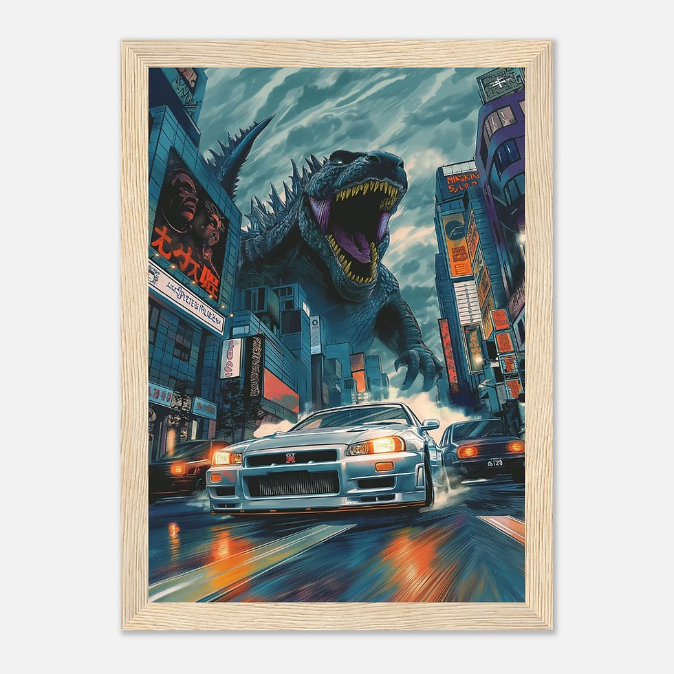 Thumbnail: Godzilla's Nissan R34 - Premium Matte Paper Wooden Framed Poster