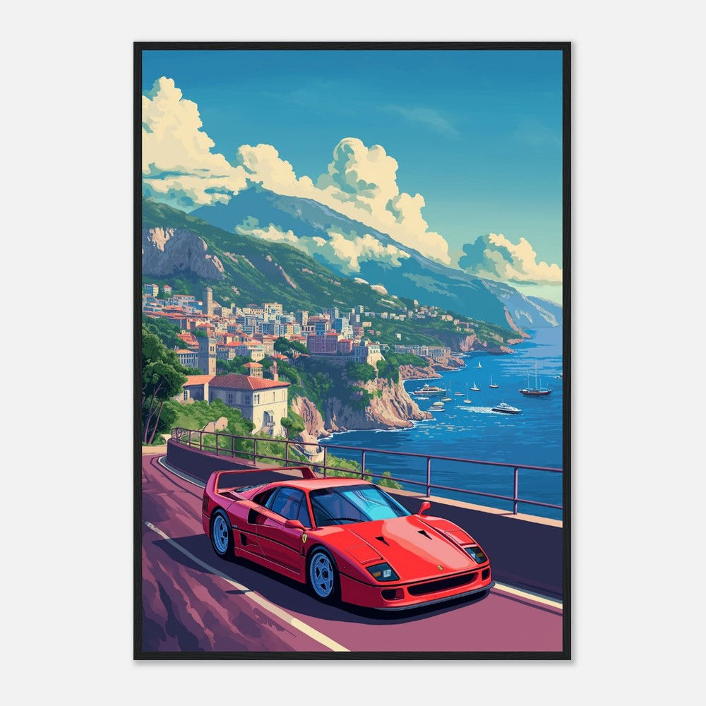 Ferrari F40 Monaco Cruise - Premium Matte Paper Wooden Framed Poster