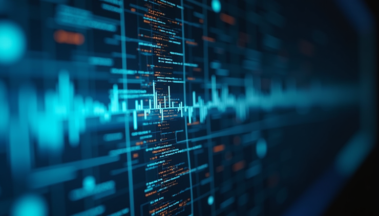 Close-up view of encrypted data flow visualization on a digital screen