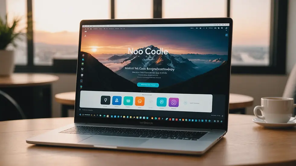 Eye-level view of a laptop displaying a beautiful no-code app interface