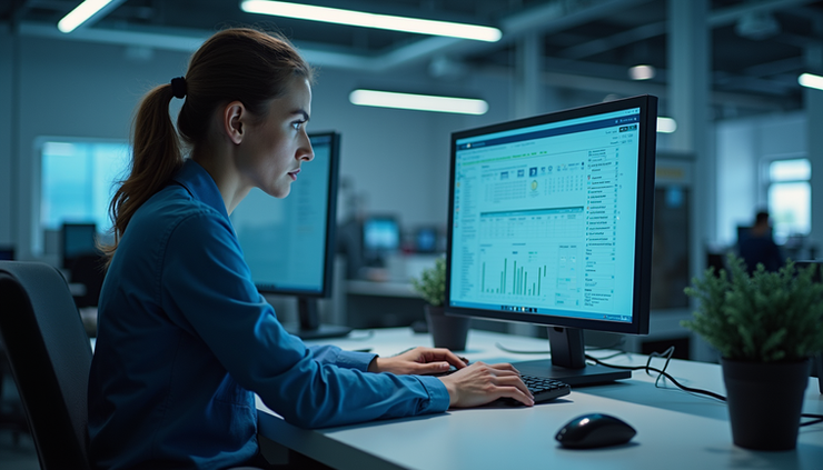 Eye-level view of a forward-deployed engineer working on AI integration at a client site