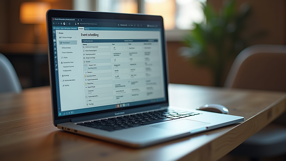 High angle view of a laptop screen displaying an event staff scheduling software