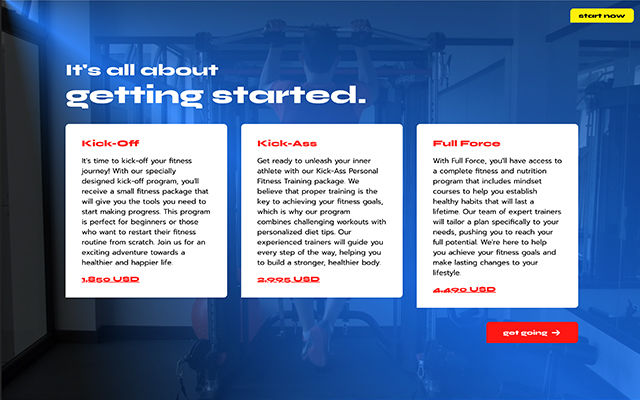 screenshot of a website template for a personal trainer or fitness studio