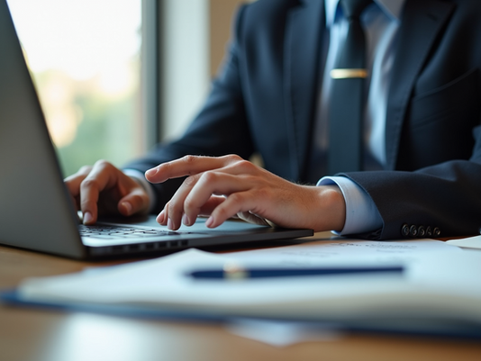 Eye-level view of a person engaged in an online legal consultation