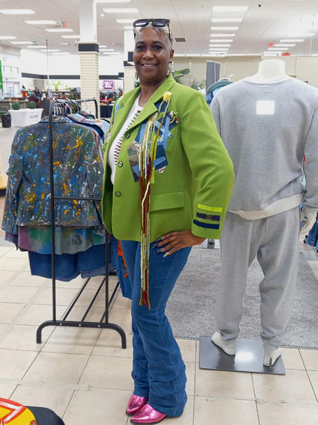 Thanks to our returning customer for rocking this creative 1-of-a-kind green  patch style blazer.