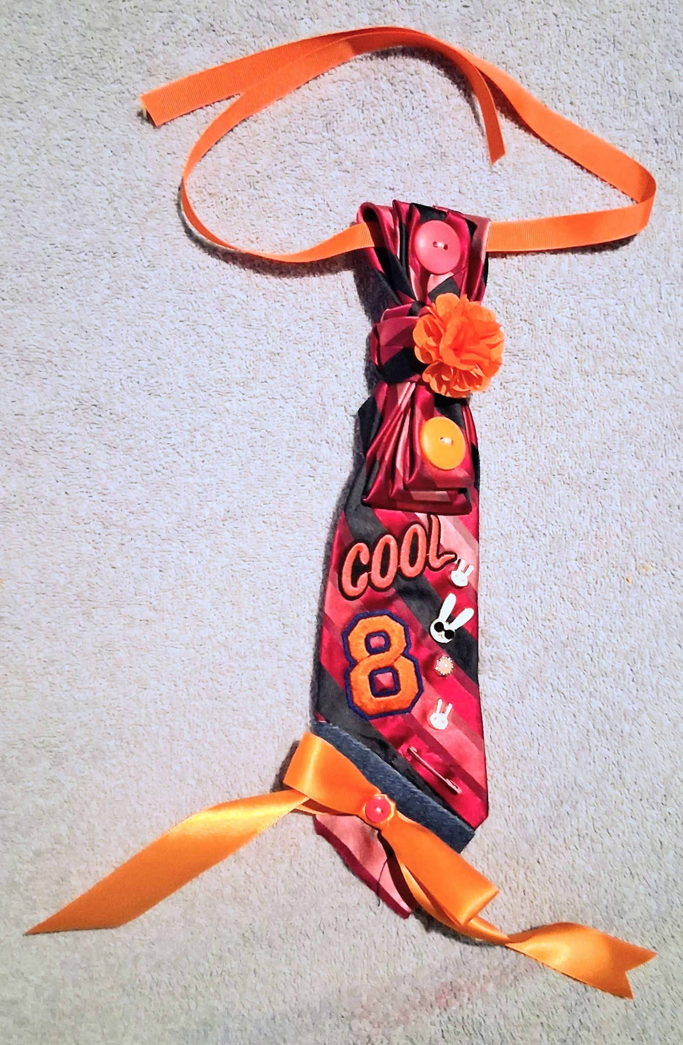 Cool “8” Orange & Pink Tie w/ Orange Ribbon