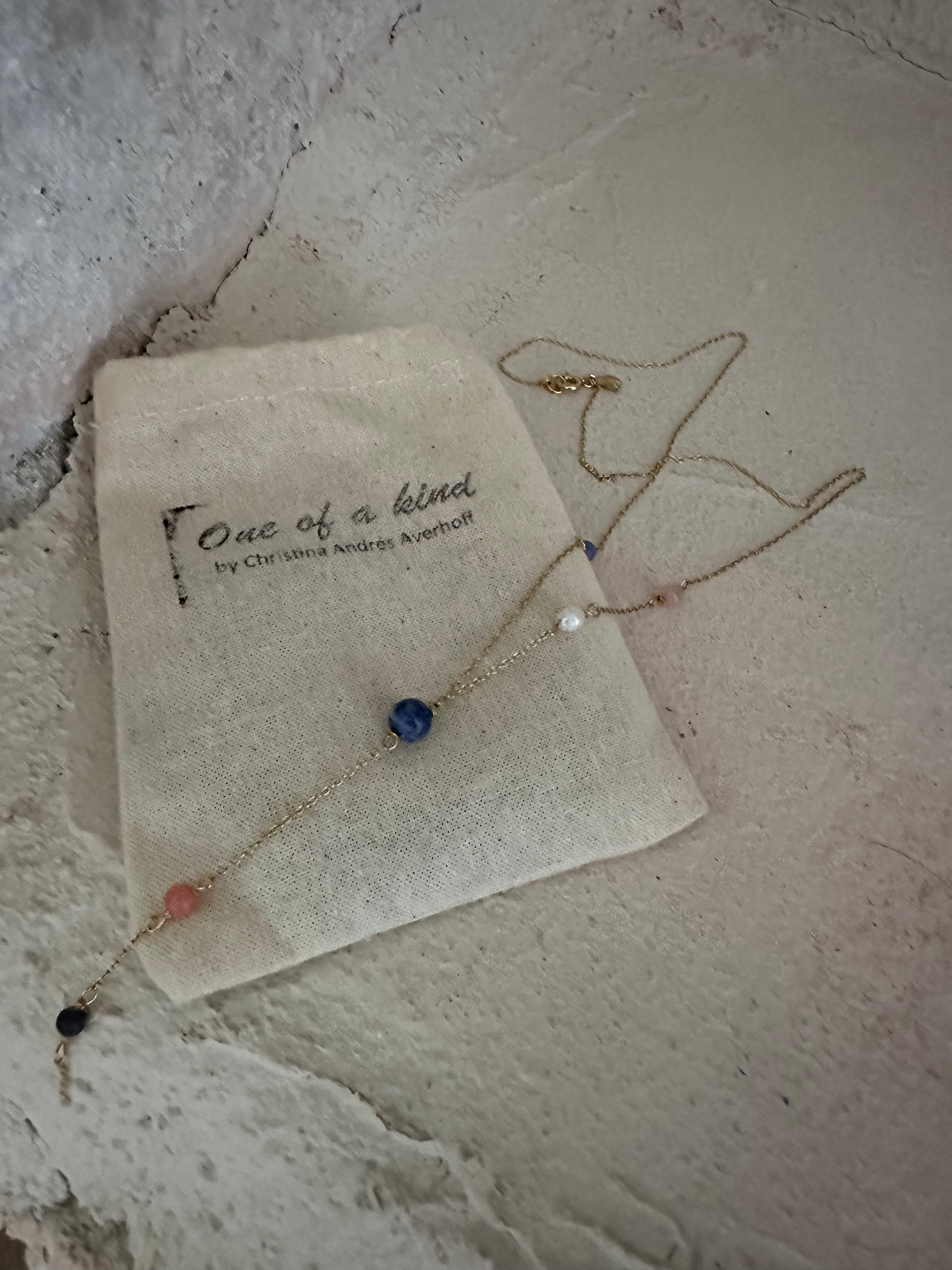 OOAK multicolored bubble necklace gold, navy