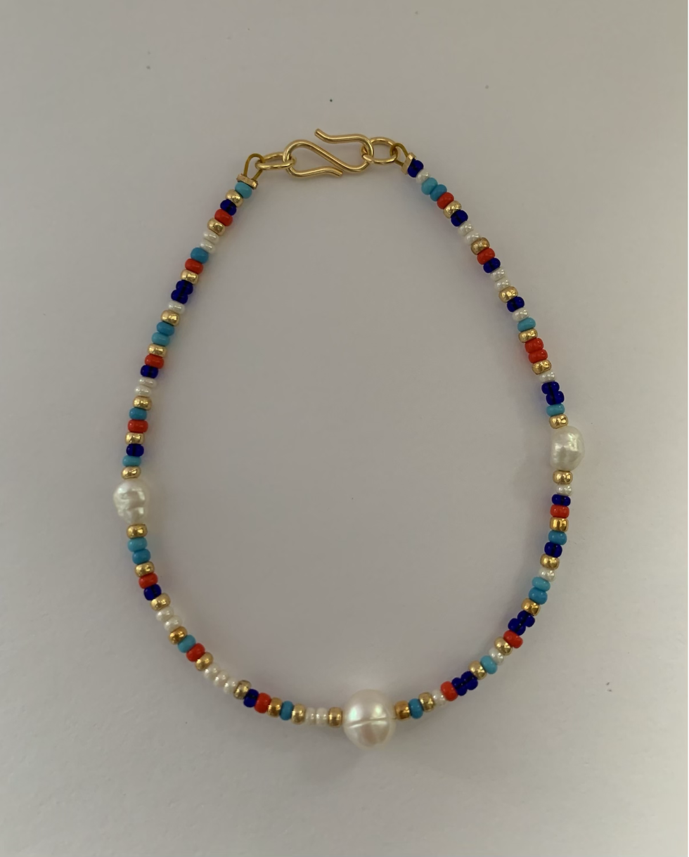 Miniaturebillede: Colorful freshwaterpearl bracelet, orange & blue