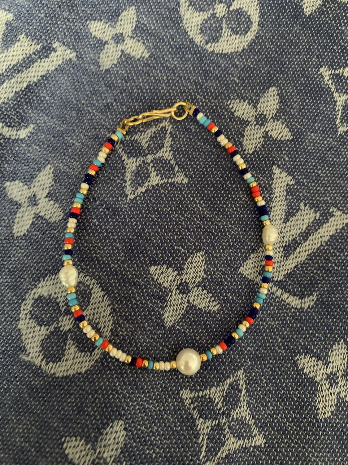 Colorful freshwaterpearl bracelet, orange & blue