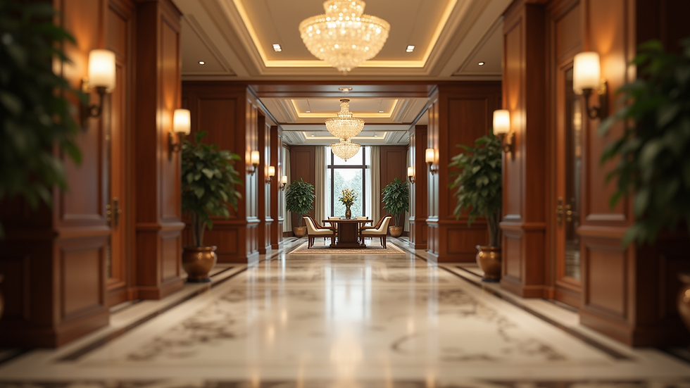 Eye-level view of a luxurious hotel lobby with elegant decor