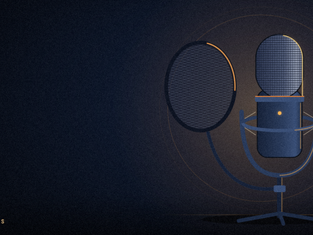 Illustrated microphone and headphones with sound waves, Studio Notes cover