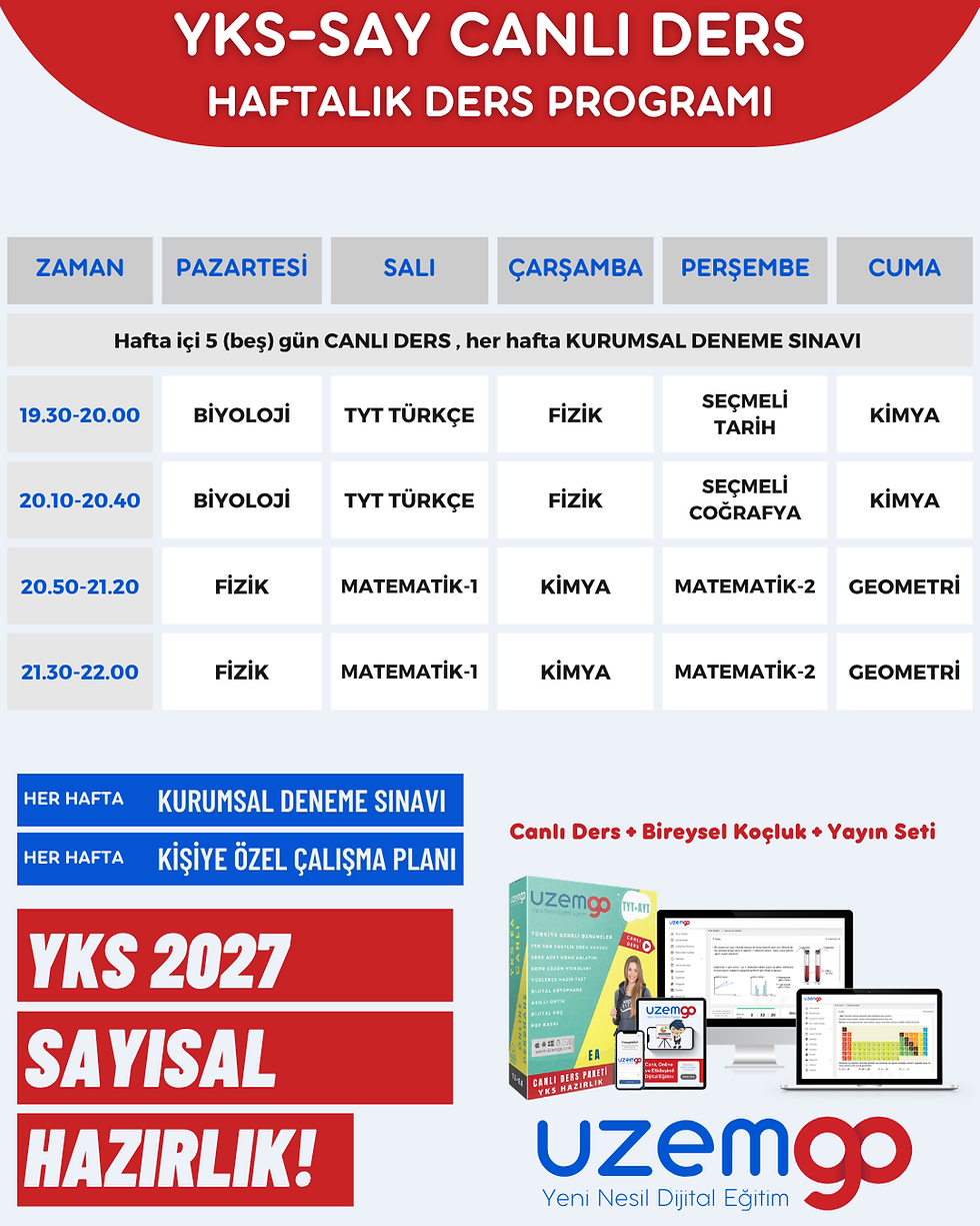 Küçük resim: %100 Eğitim Bursu UzemGO YKS 2027 SAY (Canlı Dersler+Dijital+Basılı Kitaplar)