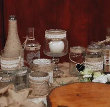 Assortment of Jars with Hessian
