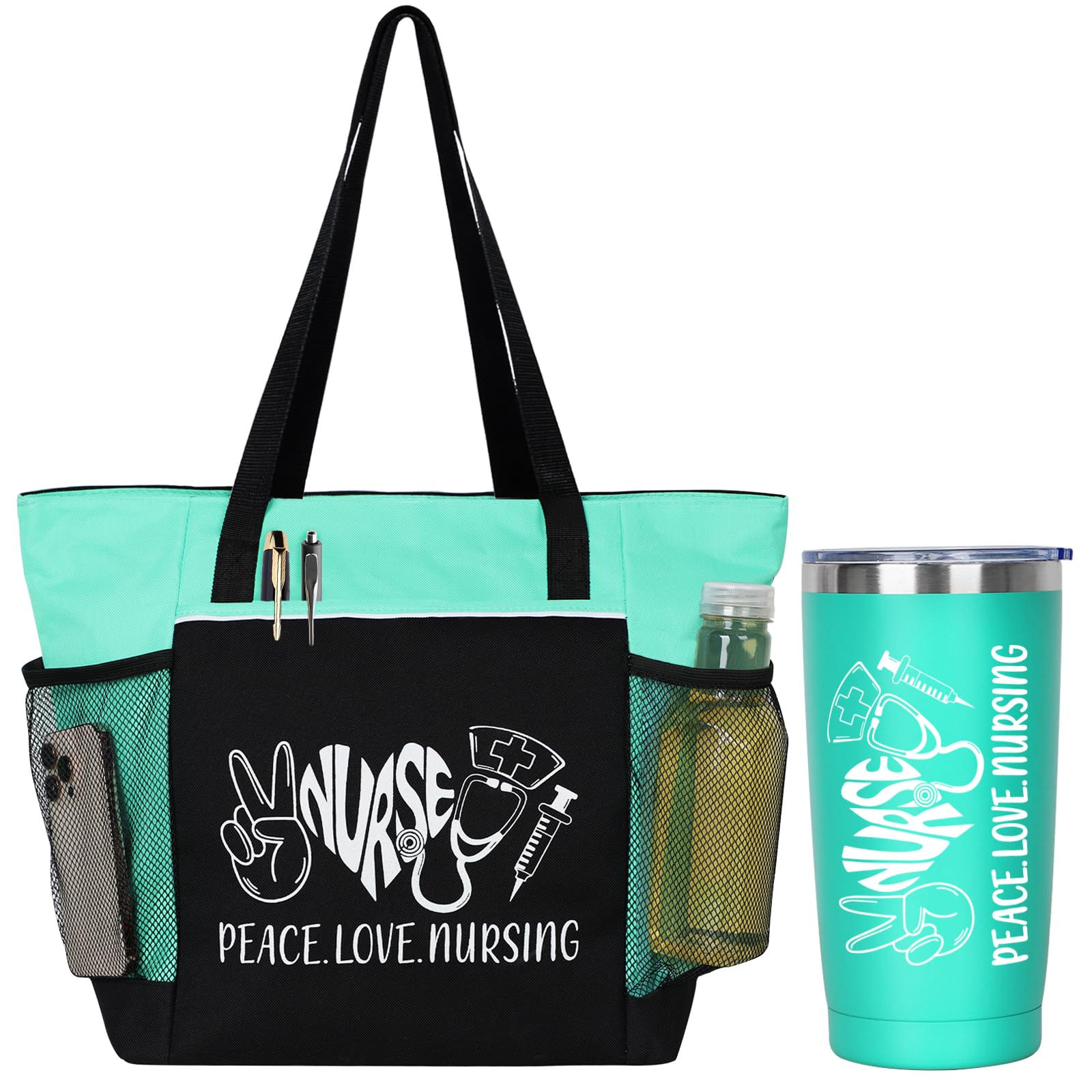 Peace Love Nursing. 2 Pieces - Nurse Gifts for Women Includes Zippered Tote Bag