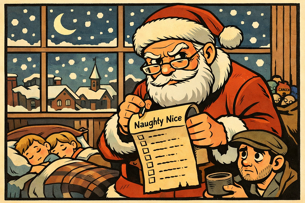 Santa claus, town, night, christmas, carol song