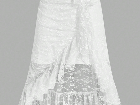Sweetra Asymmetrical Ruffle Lace Mermaid Hem Sweet Solid Color Skirt