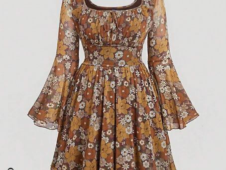SHEIN MOD Plus Allover Floral Print Flounce Sleeve Dress