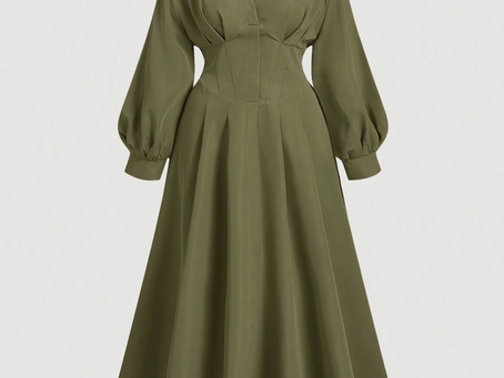 SHEIN MOD Plus Size Herringbone Pattern Cinched Waist Dress Flowy Dress