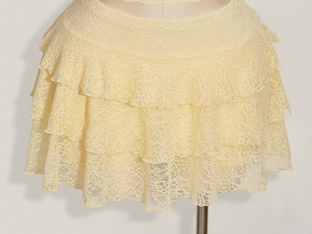 SHEIN ICON Plus Size Yellow Lace Ruffle Skirt