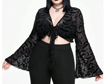 Goth Plus Size Women Gothic Bat Cross Flocked Sweatshirt