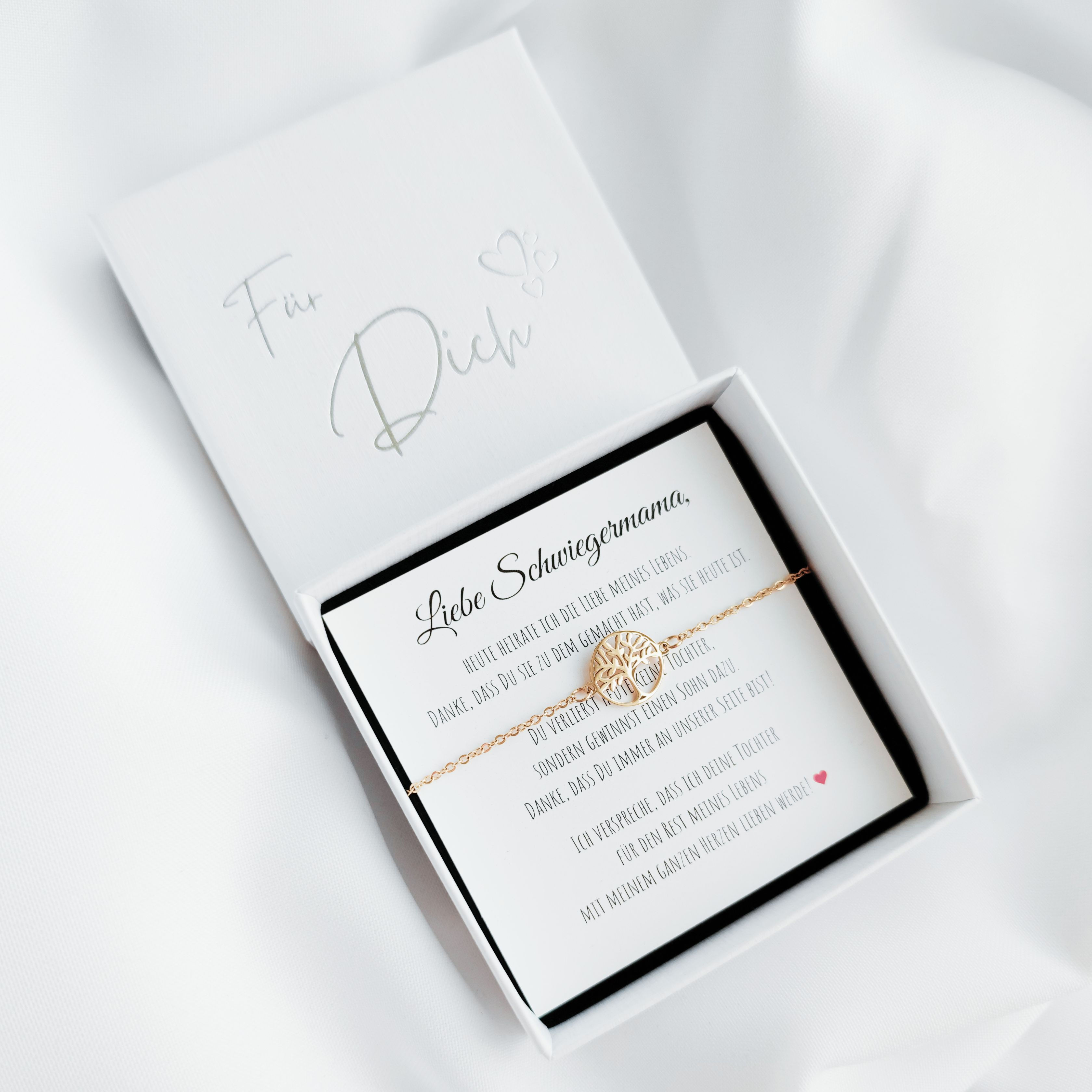 Schwiegermama Geschenk zur Hochzeit – Symbol-Armband mit Karte & Box