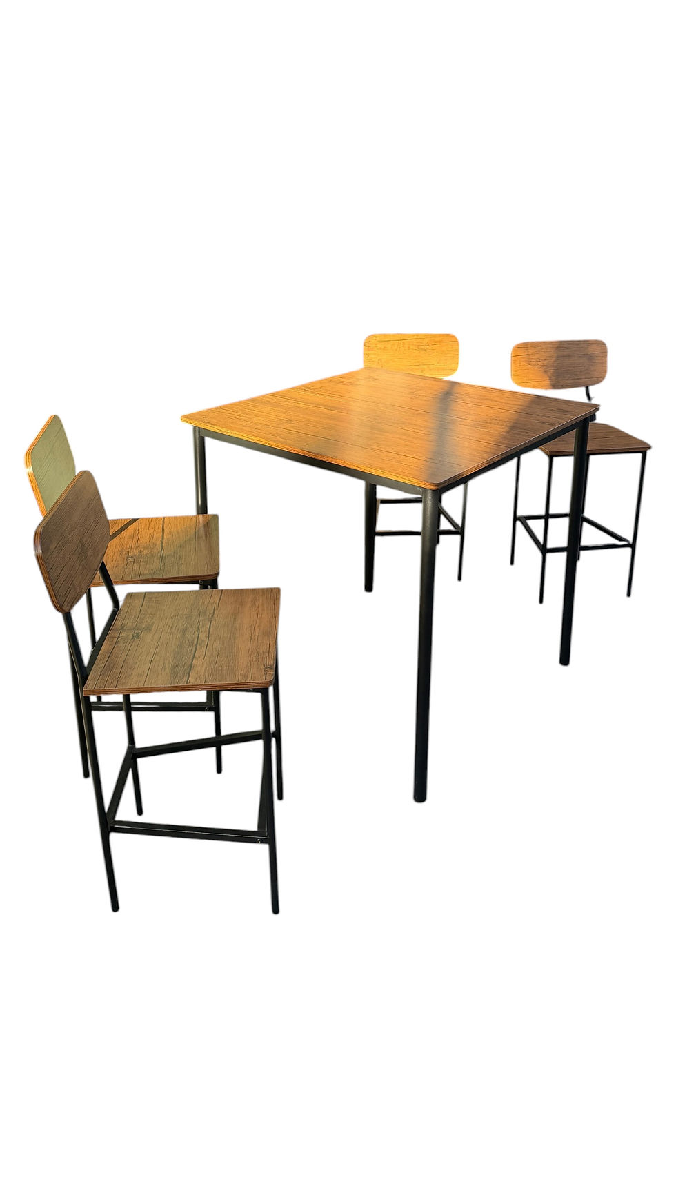 Thumbnail: 5-piece industrial bar table set with a walnut-finished