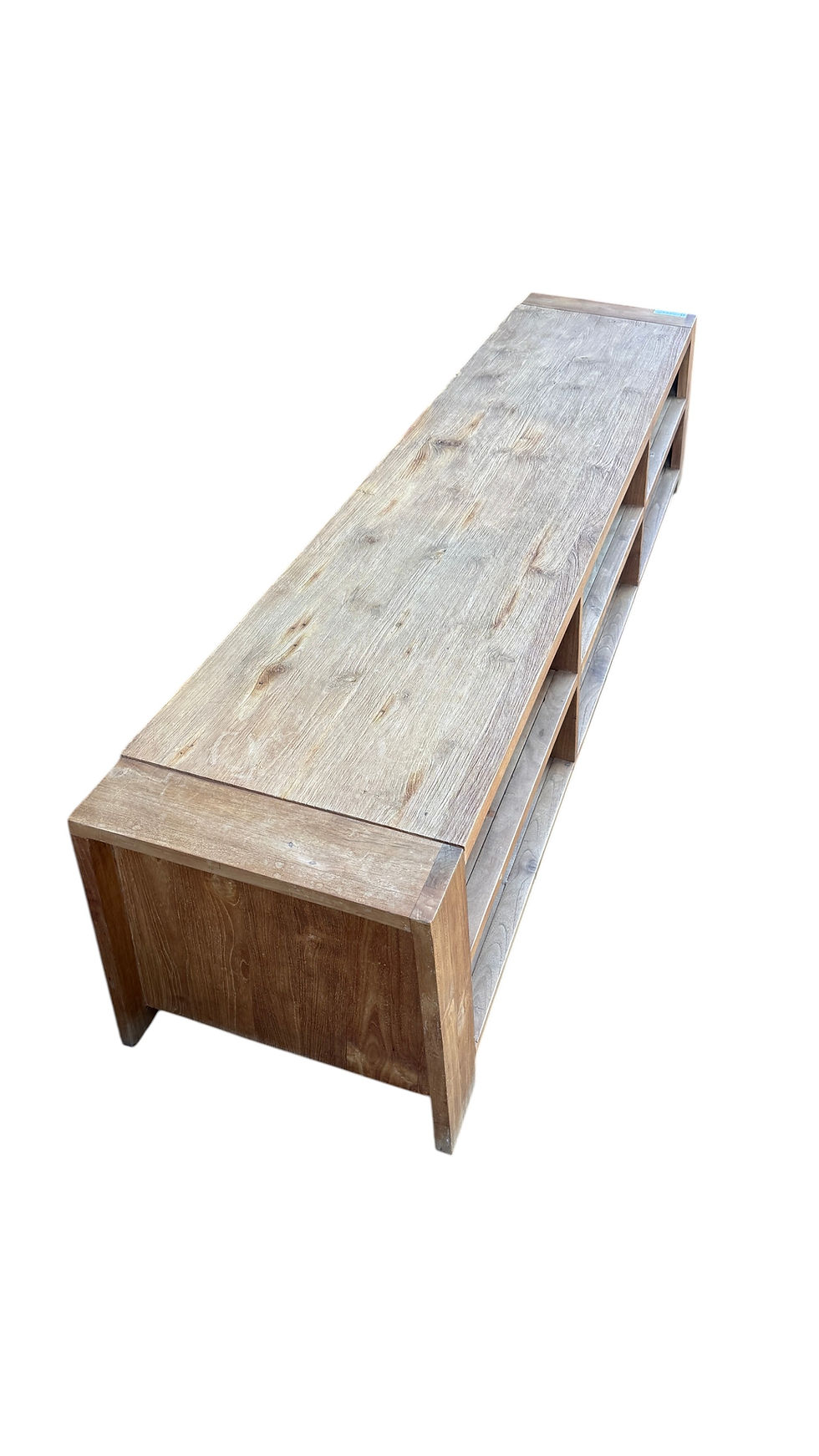 Thumbnail: rustic wooden TV unit made of chunky reclaimed timber