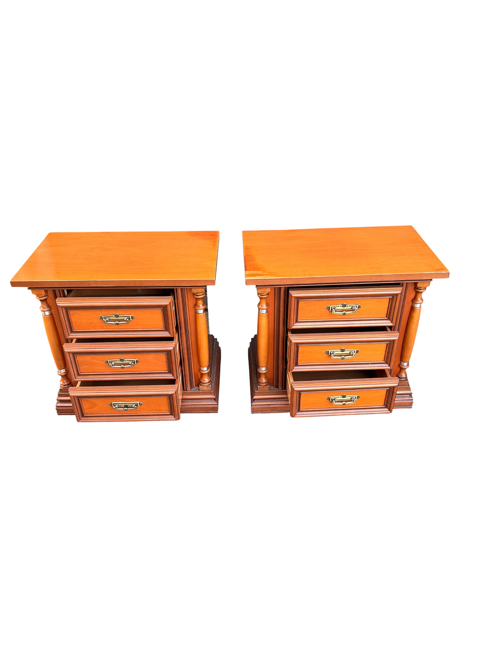 Thumbnail: Pair of Vintage 3-Drawer Bedside Tables