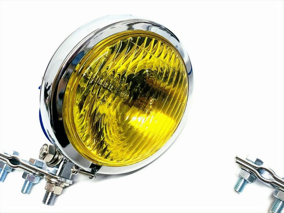 Thumbnail: 2No. LAMBRETTA VESPA LML ROYAL ALLOY CHROME SPOT LAMP WITH YELLOW GLASS 120mm