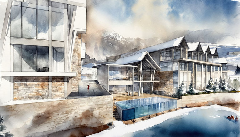 2024-08-29 09-11-25 - Sketch watercolor render, steamy pool with people swimming, snowy mo