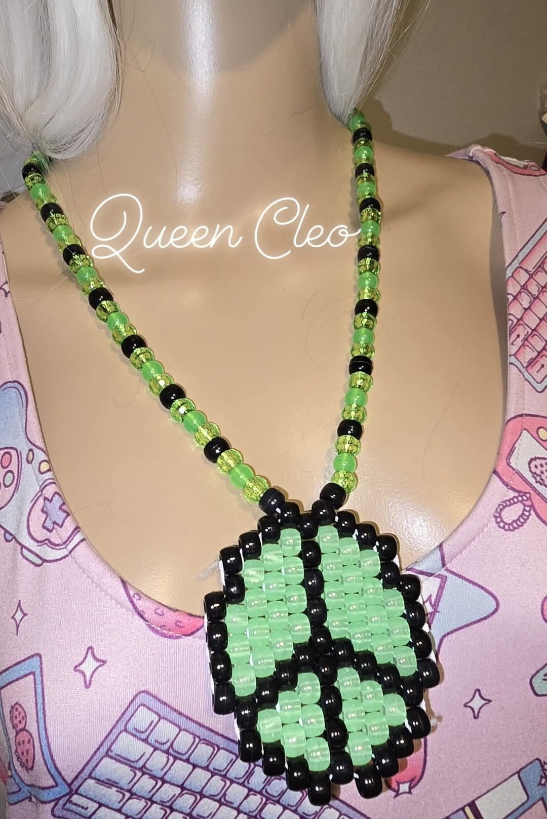 Glow in the Dark Yin Yang Peyote Necklace (Green)