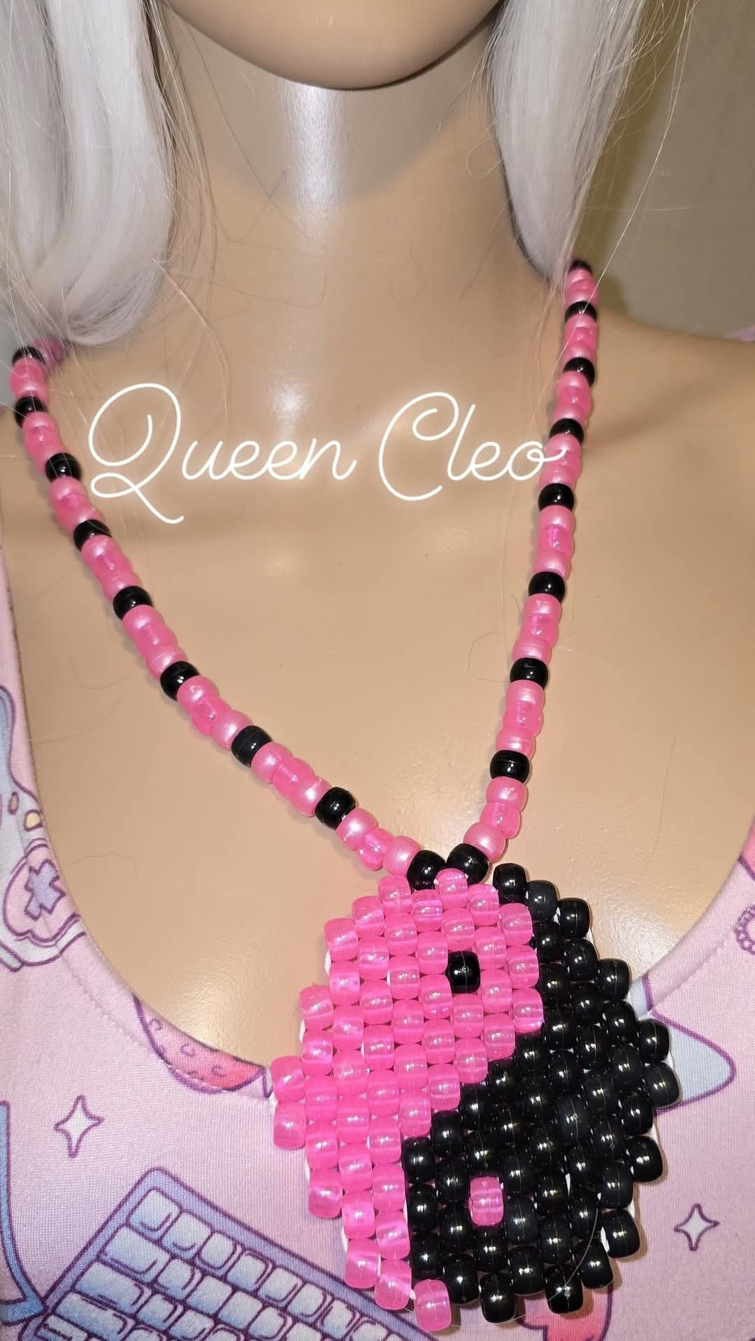 Glow in the Dark Yin Yang Peyote Necklace (Pink)