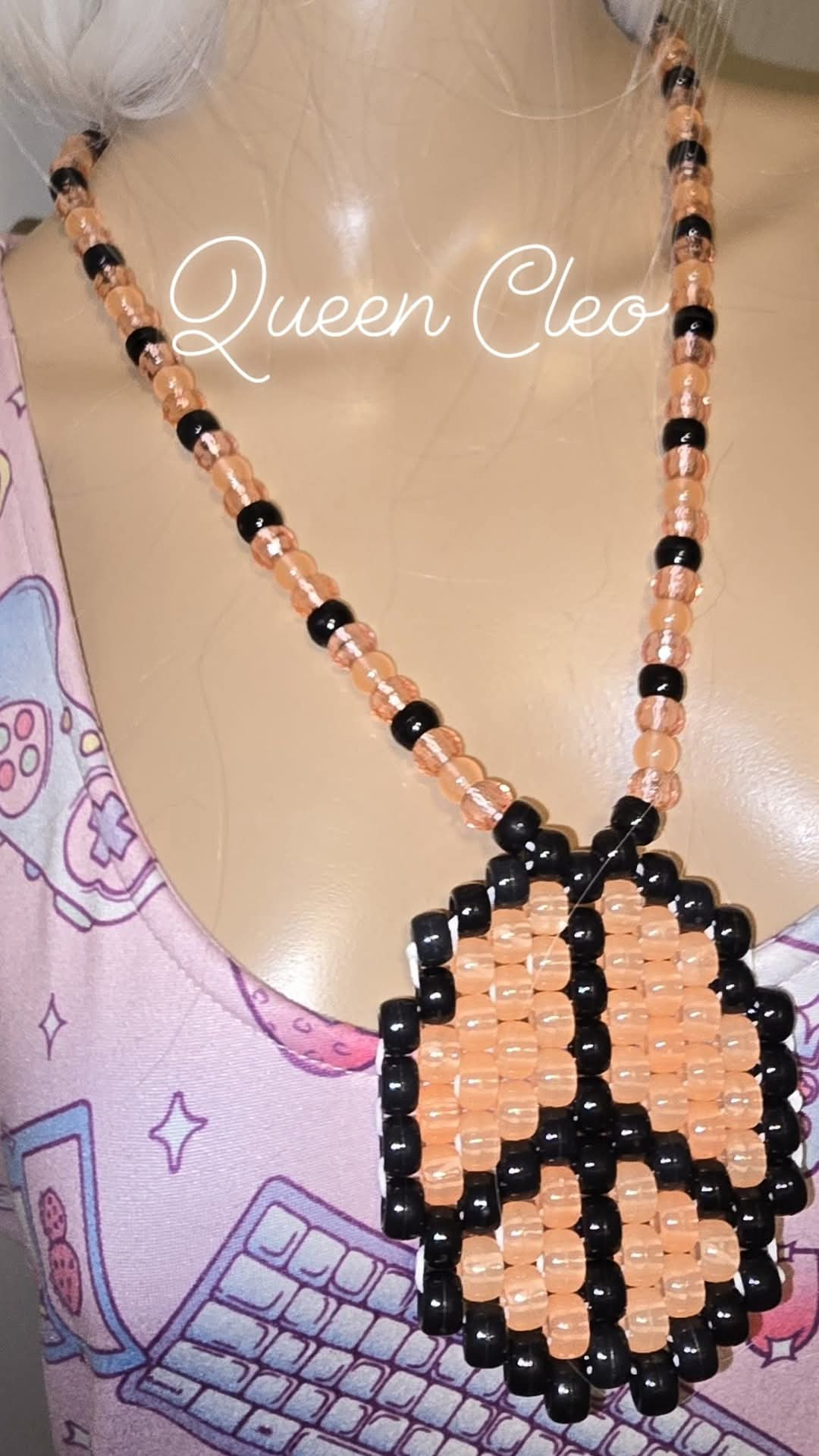 Glow in the Dark Yin Yang Peyote Necklace (Orange)