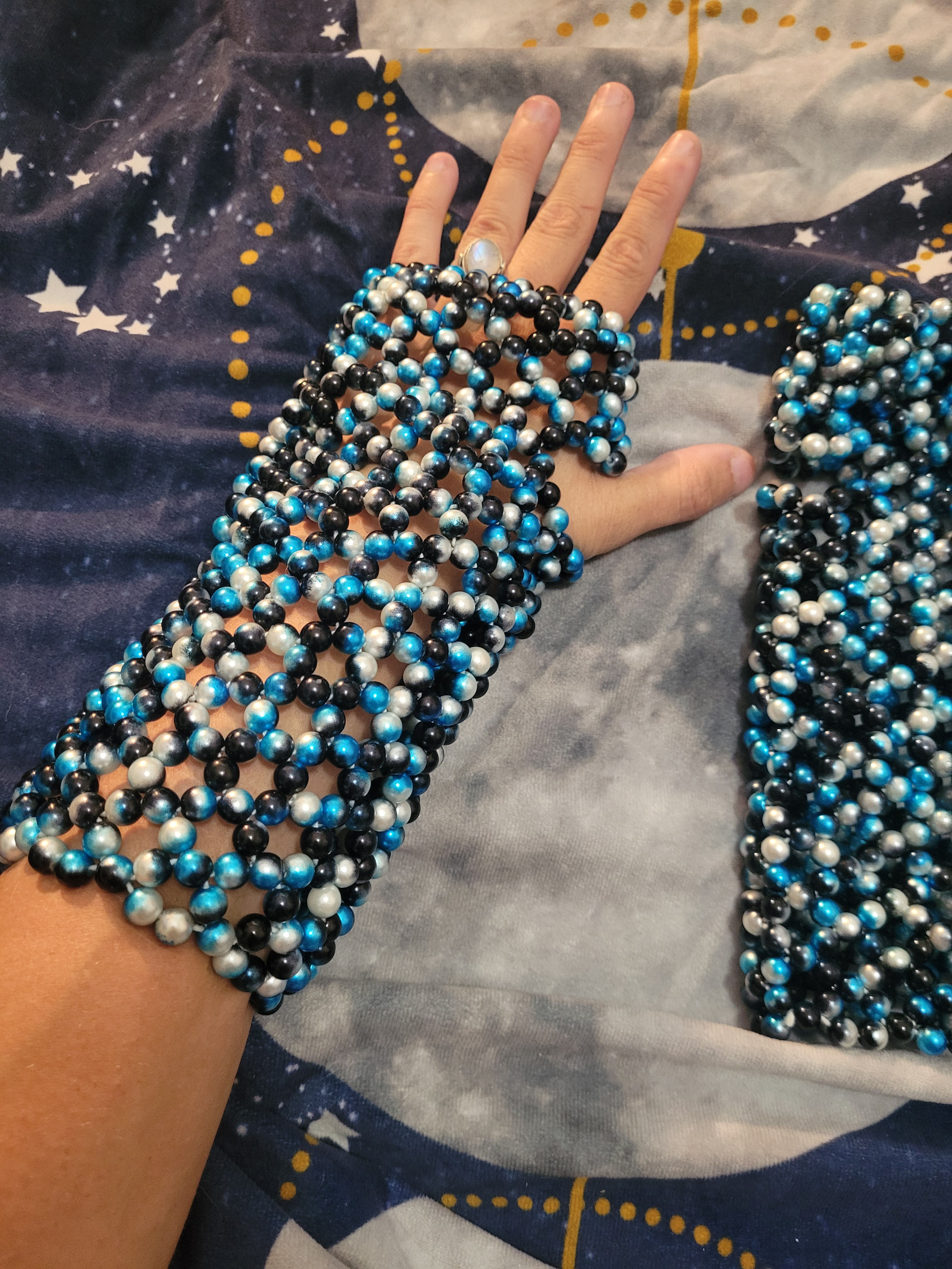 Lrg. Galaxy Beaded Fingerless Gloves