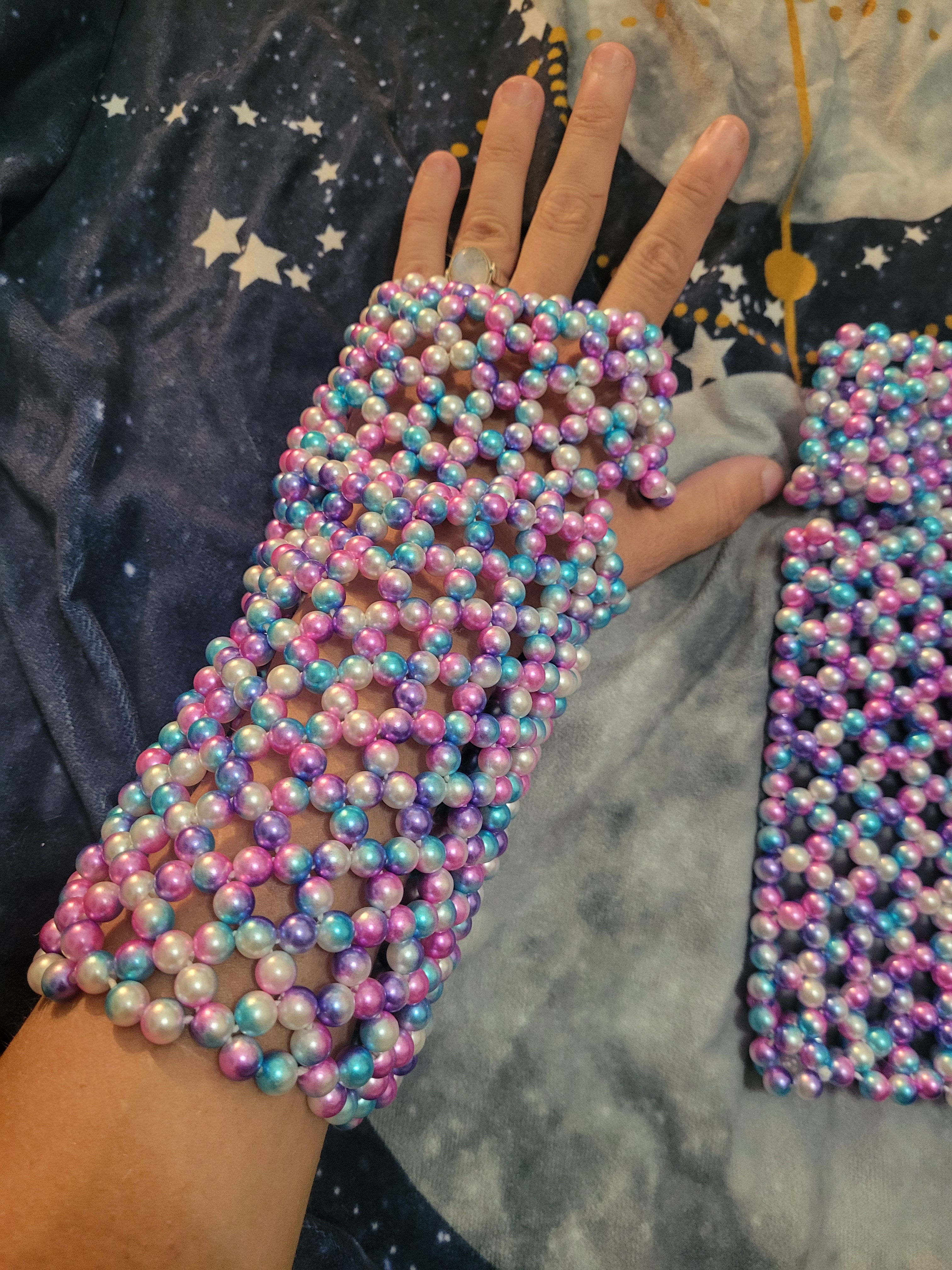 Lrg. Mermaid Beaded Fingerless Gloves