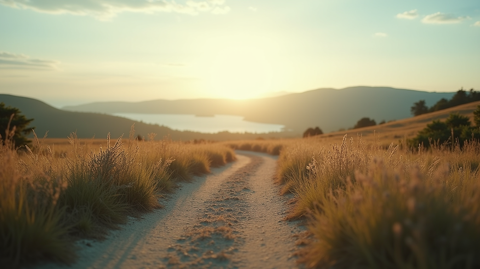Close-up view of a serene landscape with a winding path