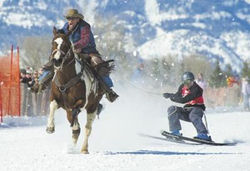 Skier towed by horse