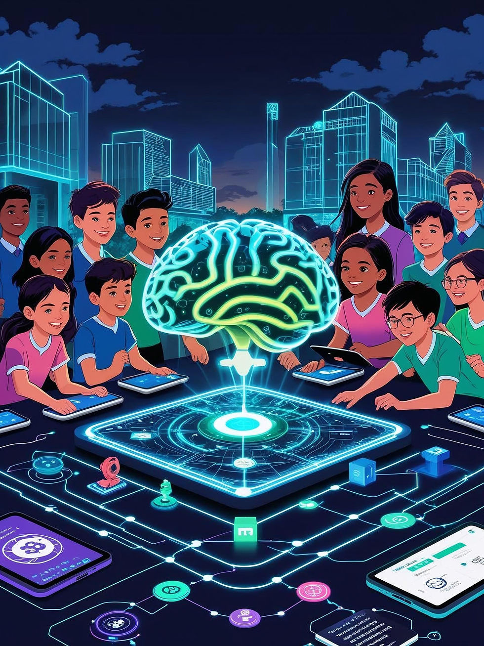 A vibrant and futuristic digital illustration depicting the event. Central focus on a glow