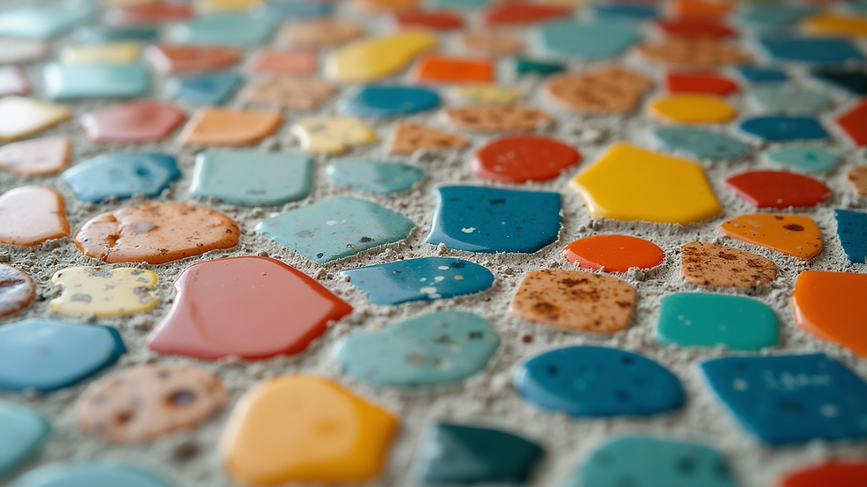 Close-up view of colorful mosaic tiles arranged in a pattern