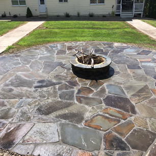 Round Stone Patio with Paver Firepit