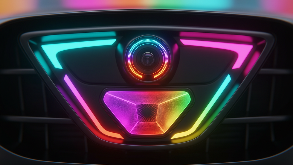 Close-up view of a car’s front camera and radar sensor