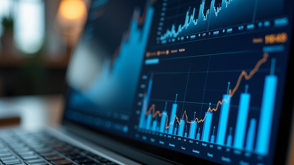 Close-up view of a digital marketing dashboard showing analytics and growth charts