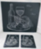 Wine and cheese engraved slate charcuterie and coaster set. Wine and cheese themed design