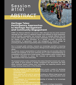 HERITAGE TALES: PARTICIPATORY APPROACHES TO HERITAGE MANAGEMENT AND COMMUNITY ENGAGEMENT (SESSION #1161)