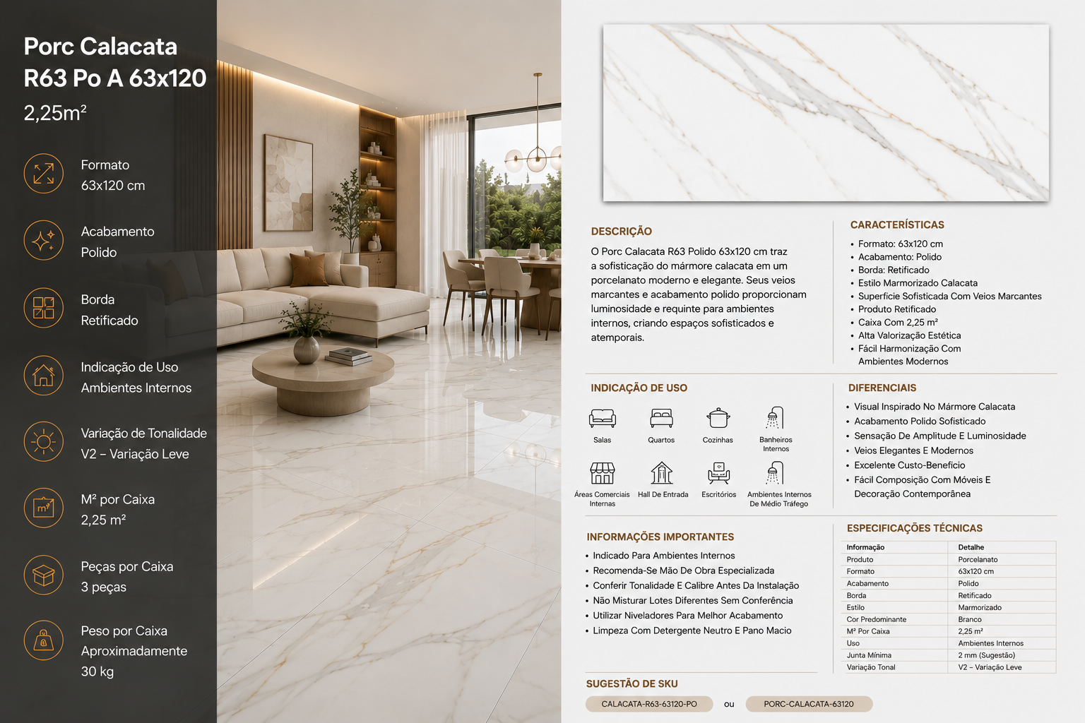Porc Calacata R63 Po A 63x120 2,25m²
