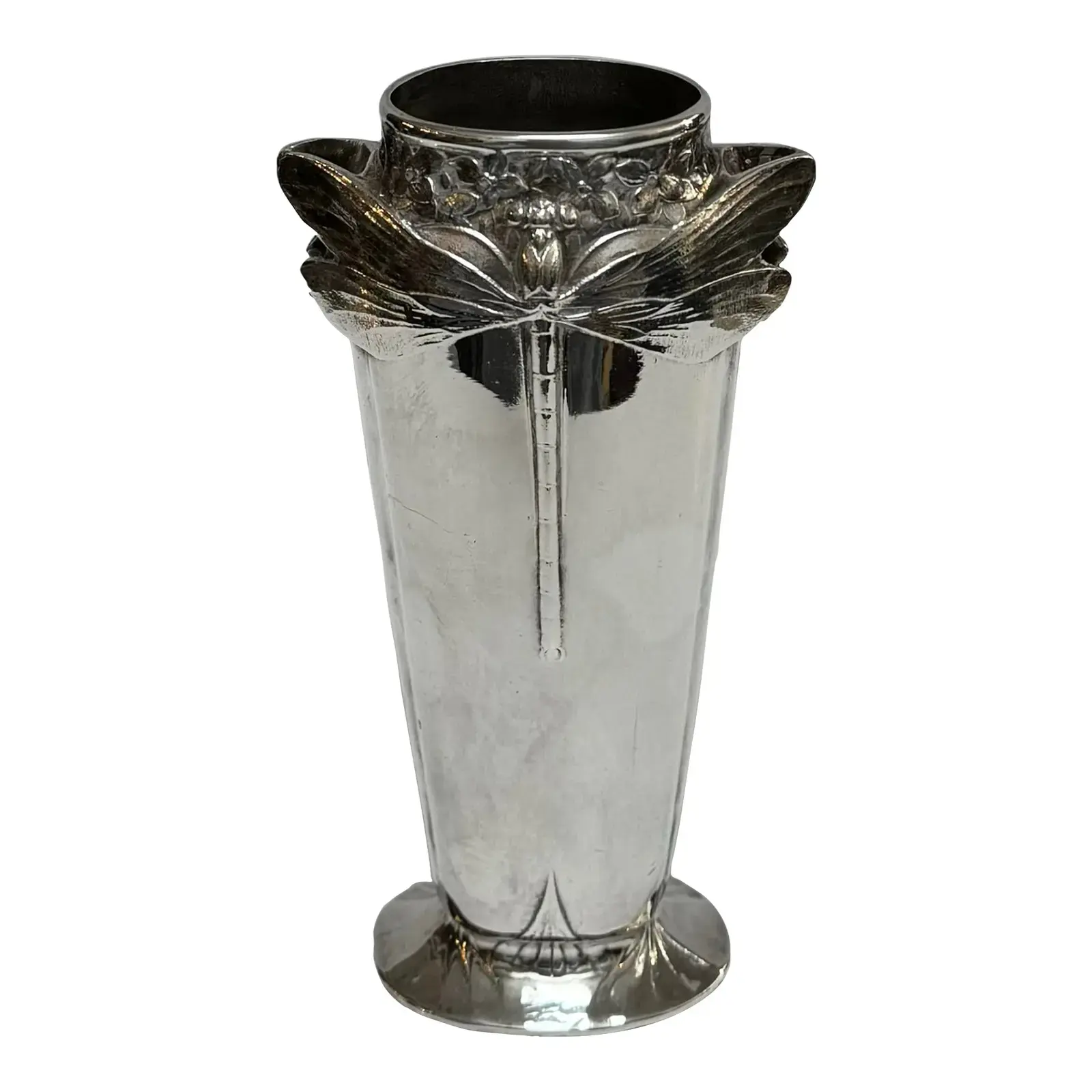 Vintage Christofle Art Nouveau Silverplate Dragonfly Vase