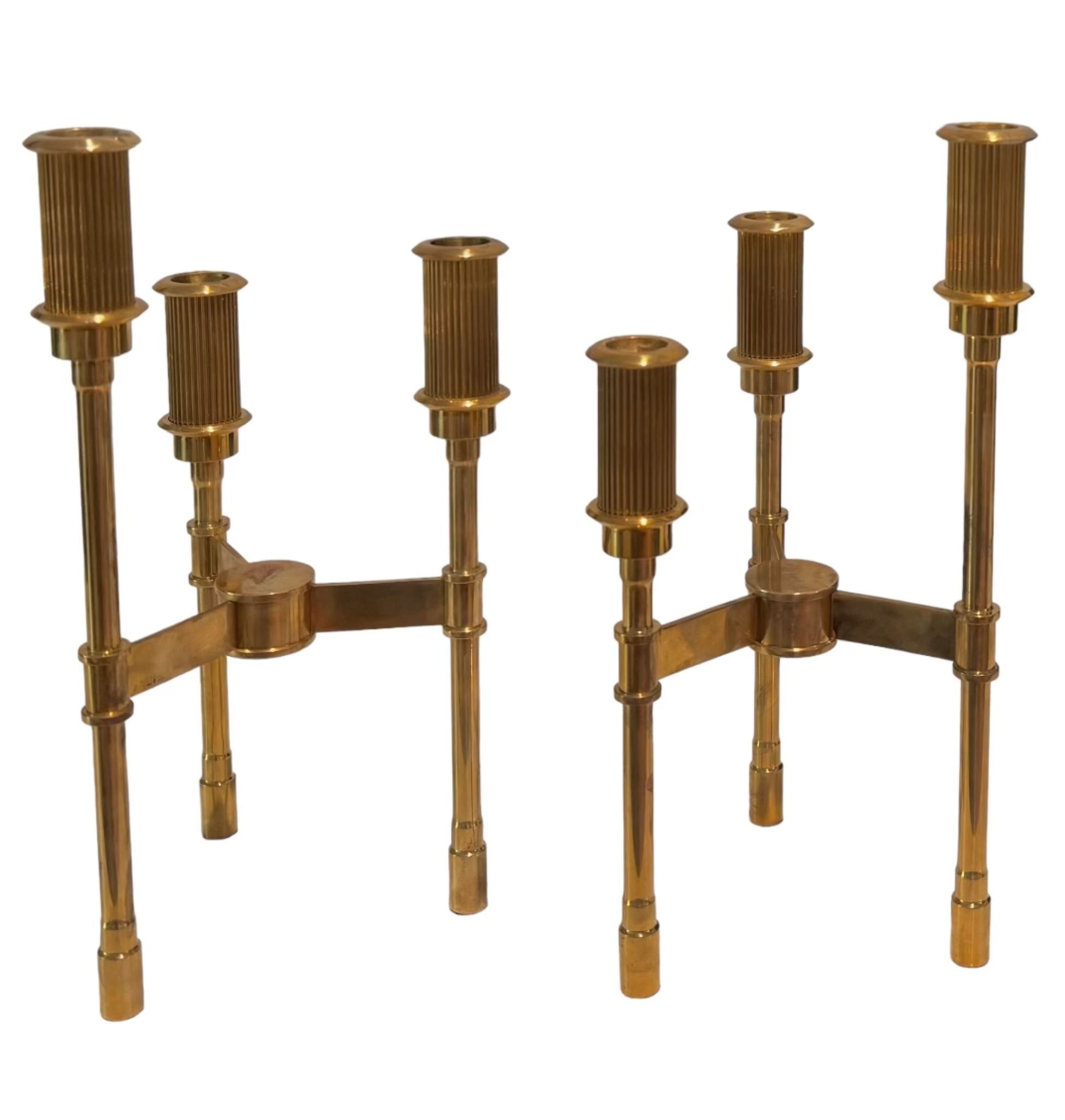 Pair of Vintage French Neoclassical Style Gilt Brass Candelabras