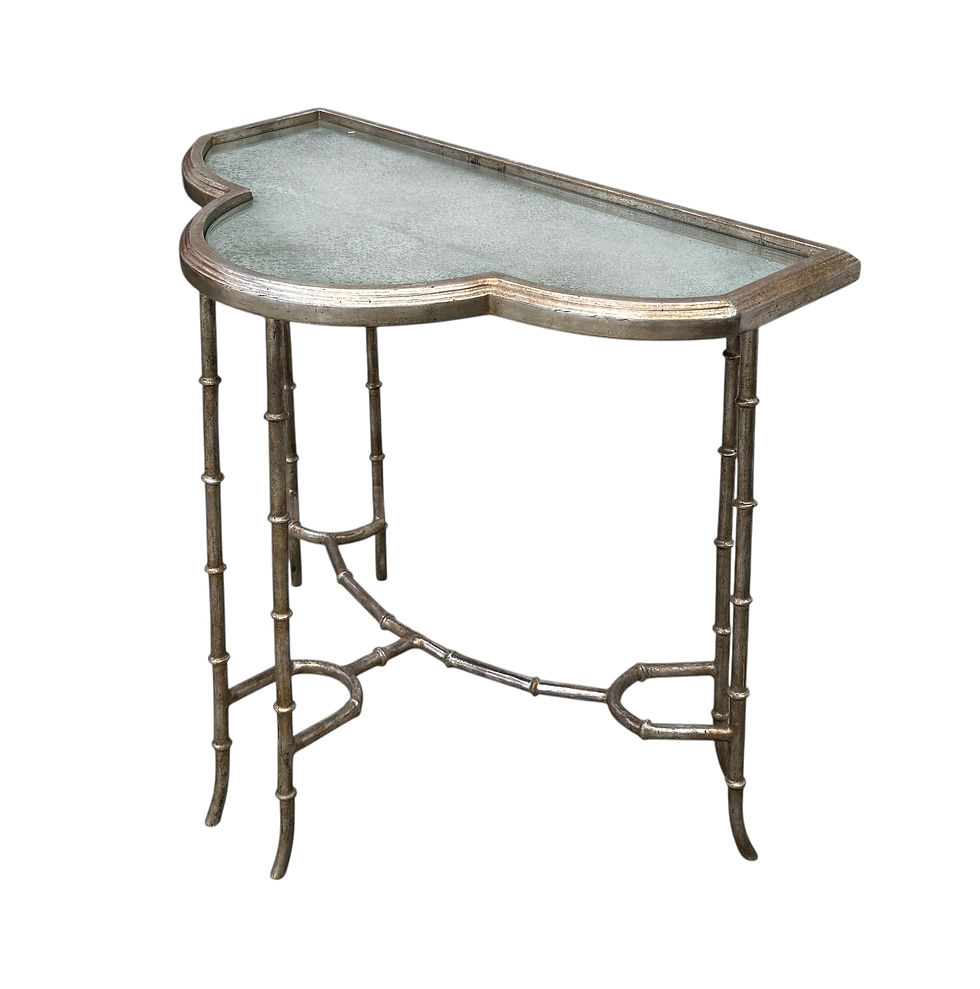 Thumbnail: Hollywood Regency Style White Gold Gilt Metal Half Clover Side Table